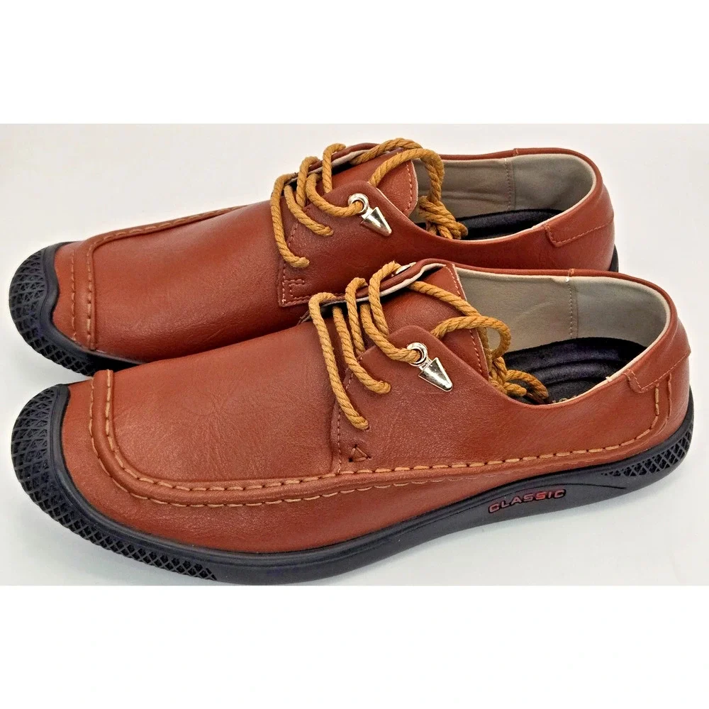 GSLMOLN Men’s Brown Leather Casual Dress Shoes Size US 9 Classic Lace-Up